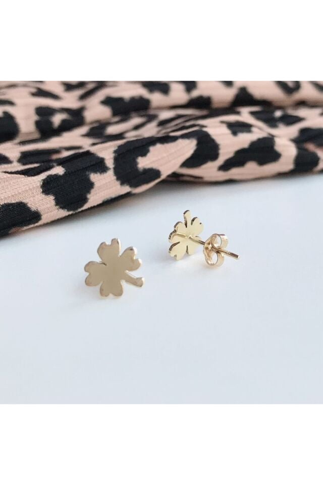 Kadın Altın 14 Ayar Yonca Küpe